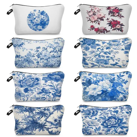 Chinesischer Stil Blau Weiß Porzellan Bedruckt Kosmetiktasche Polyester Kulturbeutel Aufbewahrung Clutch Tasche Für Reisen Täglich Damen Herren