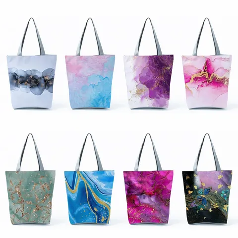 Borsa Tote da Donna in Poliestere alla Moda Con Stampa di Marmo Astratto Borsa a Tracolla Grande Capacità Borsa a Mano per Spesa