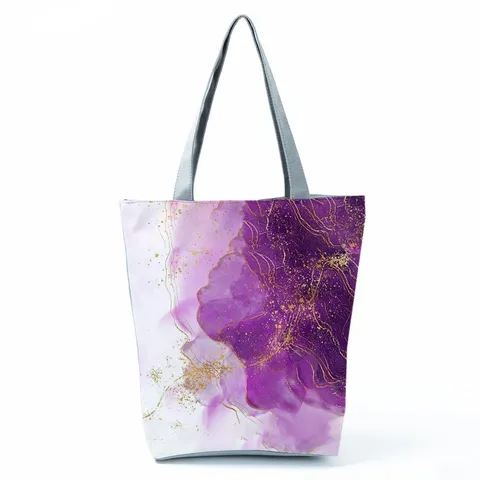 Borsa Tote da Donna in Poliestere alla Moda Con Stampa di Marmo Astratto Borsa a Tracolla Grande Capacità Borsa a Mano per Spesa