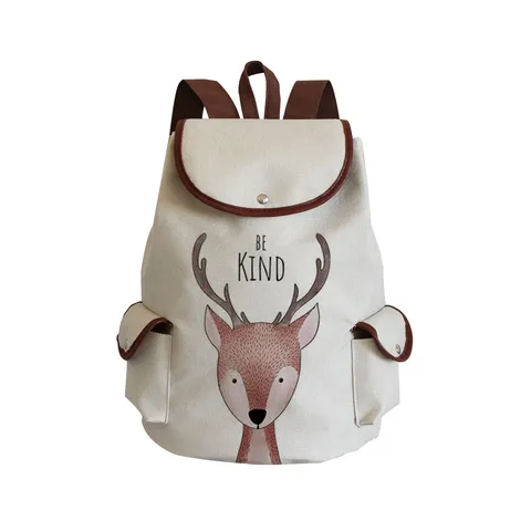 Large Capacity Canvas Backpack For Students Cute Animal Print Travel Rucksack With Drawstring Flap School Bag For Teenagers