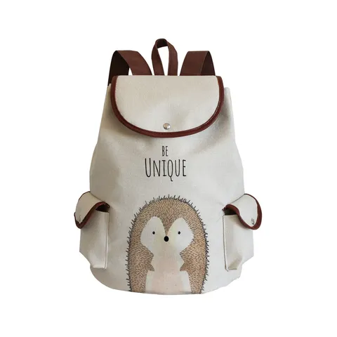 Large Capacity Canvas Backpack For Students Cute Animal Print Travel Rucksack With Drawstring Flap School Bag For Teenagers