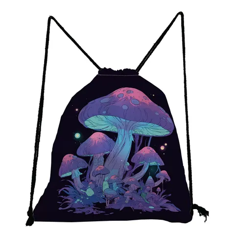 Fantasy Nature Mushroom Printed Drawstring Bag Lightweight Foldable Polyester Backpack Casual School Sport Sackpack For Unisex