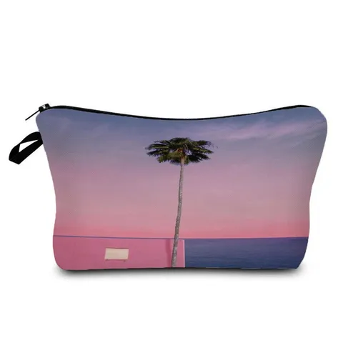 Borsa Cosmetica con Stampa Tropicale di Alberi di Cocco Organizzatore da Viaggio in Poliestere Durevole Astuccio con Cerniera per Uomo Donna