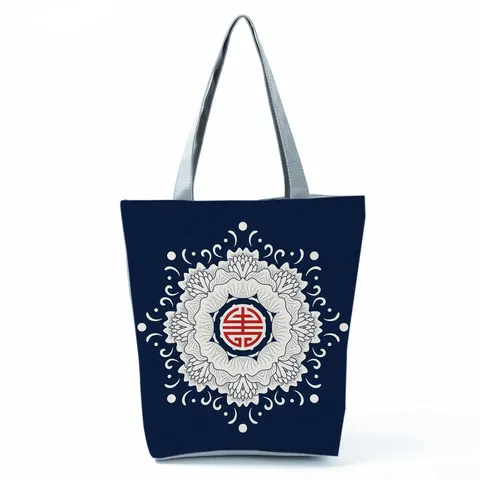 Borsa Tote Vintage in Porcellana Bianca E Blu Con Stampa Floreale Per Donna Borsa A Tracolla In Poliestere Di Grande Capacità Borsa Da Mano Casual Shopping Borsa Da Spiaggia