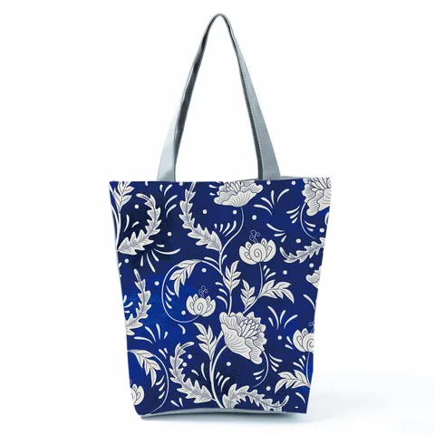 Borsa Tote Vintage in Porcellana Bianca E Blu Con Stampa Floreale Per Donna Borsa A Tracolla In Poliestere Di Grande Capacità Borsa Da Mano Casual Shopping Borsa Da Spiaggia