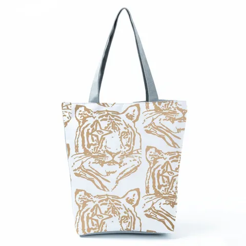 Women Large Capacity Polyester Tote Bag Casual Printed Shoulder Bag Retro Tiger Zebra Pattern Beach Handbag With Zipper