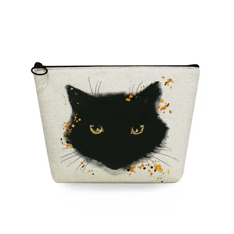 Borsa da Trucco in Lino da Donna con Stampa di Gatti Organizer da Viaggio Portatile per Articoli da Toelette con Cerniera Simpatica Borsa Porta Cosmetici con Motivo Animale