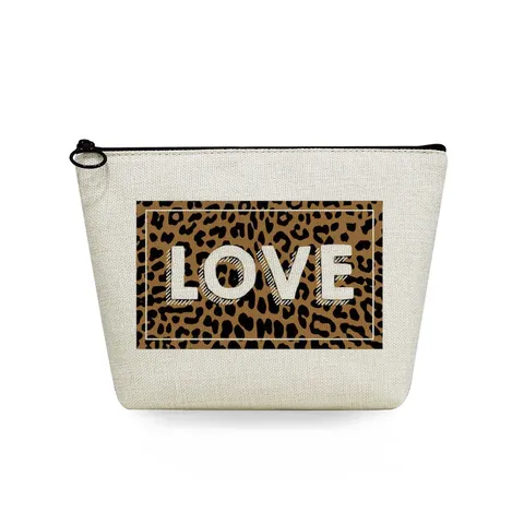 Portable Linen Makeup Bag Trendy Women Gift Pouch Simple Travel Toiletry Organizer Zipper Cosmetic Wash Bag With Graphic Printed