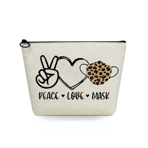 Portable Linen Makeup Bag Trendy Women Gift Pouch Simple Travel Toiletry Organizer Zipper Cosmetic Wash Bag With Graphic Printed
