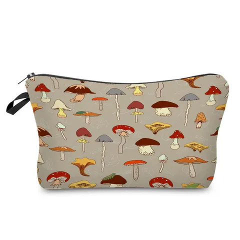 Cute Mushroom Girl Print Makeup Bag Polyester Zipper Toiletry Bag Portable Cosmetic Storage Pouch For Travel Everyday Unisex