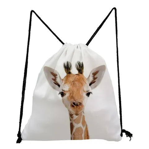 Unisex Casual Polyester Drawstring Bag Cute Animal Print Backpack Lightweight Daily Traveling School Backpack For Kids Students