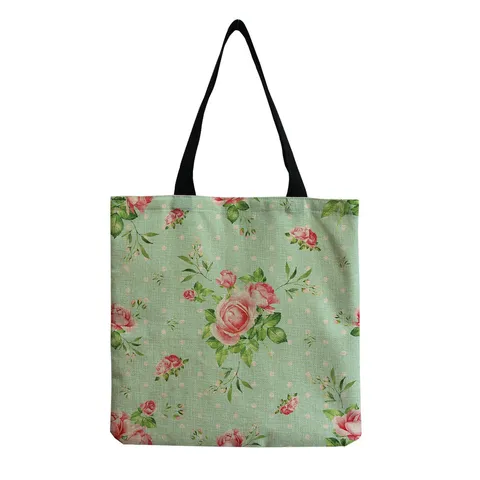 Vintage Baumwolle Leinen Rosenmuster Tote Bag Digital Gedruckt Wiederverwendbare Einkaufstasche Eco Friendly Handtasche Für Damen