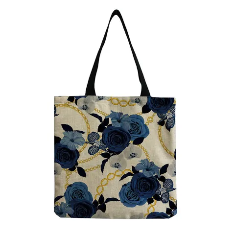 Vintage Baumwolle Leinen Rosenmuster Tote Bag Digital Gedruckt Wiederverwendbare Einkaufstasche Eco Friendly Handtasche Für Damen