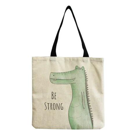 Bolso Tote de Lino Casual para Mujer Lindo Animal de Dibujos Animados Estampado Floral Ecológico Gran Capacidad Bolso de Hombro Reutilizable Bolsa de Compras