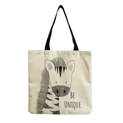 Bolso Tote de Lino Casual para Mujer Lindo Animal de Dibujos Animados Estampado Floral Ecológico Gran Capacidad Bolso de Hombro Reutilizable Bolsa de Compras