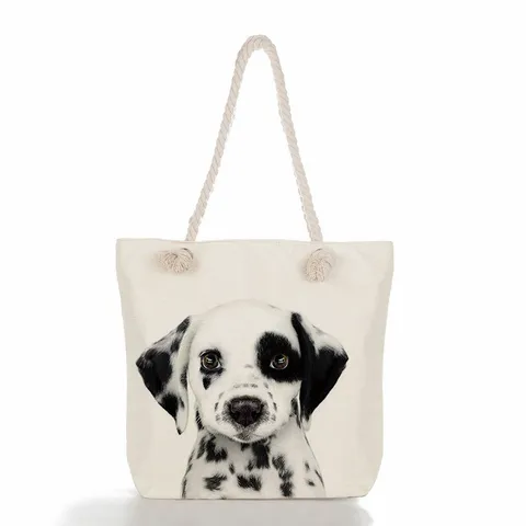 Γυναικεία Τσάντα Tote με Animal Portrait Print Casual Πολυεστερική Τσάντα Ώμου με Λαβή από Σχοινί Φερμουάρ Μεγάλη Χωρητικότητα