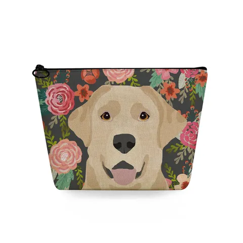 Leinen Blumen Katze Hund Bedruckte Kosmetiktasche Tragbare Reise Kulturbeutel Reißverschluss Make-up Tasche Clutch Für Damen Zuhause Täglich