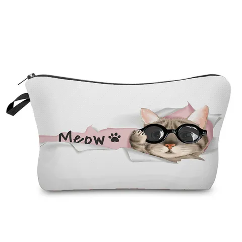 Borsa Cosmetica con Stampa Gatto Cartoon Astuccio per Trucco Impermeabile in Poliestere Organizzatore da Viaggio per Donne Uomini