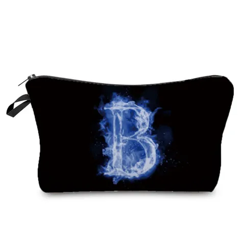 Borsa da Trucco con Stampa Lettere Alfabeto Fiamma Blu Beauty Case Portatile in Poliestere Organizzatore da Viaggio per Uomo Donna