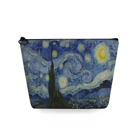 Oil Painting Pattern Travel Toiletry Bag Linen Makeup Organizer Portable Zipper Cosmetic Bag For Women Van Gogh Starry Night Sunflowers Art Style