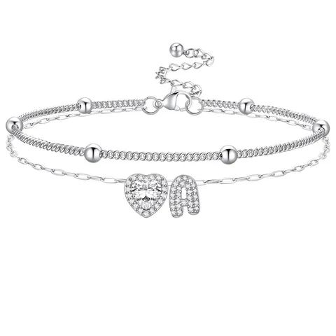 Cavigliera con Iniziale a Cuore in Rame con Strass di Moda Catena a Strati Regolabile Gioielli per Piedi Regali per Donne Pendolari Casual