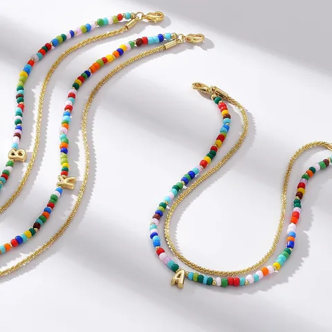 Bohemian Layered Colorful Beaded Anklet For Women Fashion Copper Letter Pendant Adjustable Beach Ankle Bracelet Jewelry