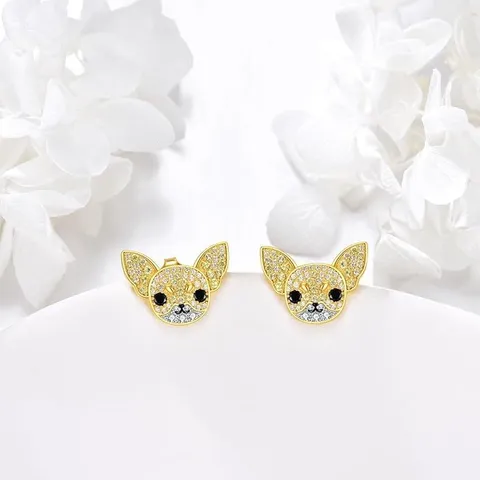 Cute Dog Stud Earrings Alloy Rhinestone Puppy Animal Studs Sweet Fashion Jewelry For Women Girls Gift