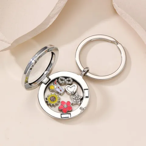 Edelstahl Floating Locket Schlüsselanhänger Mit Freundschaftskarte Runder Fotorahmen Box Anhänger Mit Bunten Charms Geschenk Für Beste Freunde