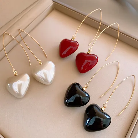 Boucles d'Oreilles Pendantes Cœur en Alliage et Perle Artificielle Vintage pour Femmes Boucles d'Oreilles Longues Élégantes Bijoux