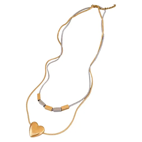 Minimaliste Acier Inoxydable Double Couche Géométrique Pendentif Collier Luxueux Haute Qualité Cœur Étoile Chaîne Serpent Choker pour Commute Femme Bijoux Mode