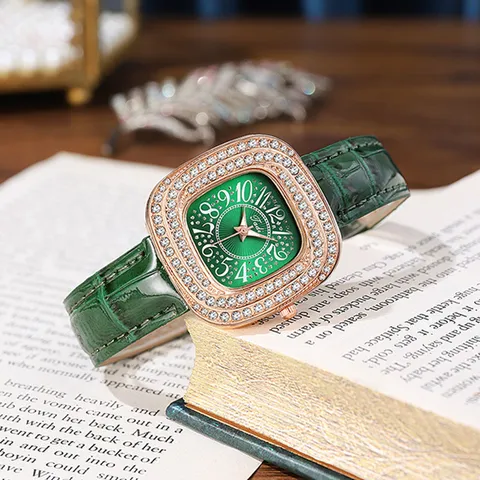Reloj de Cuarzo de Moda para Mujer Esfera Cuadrada con Strass Correa de Cuero PU Reloj de Pulsera de Lujo Informal Para Damas