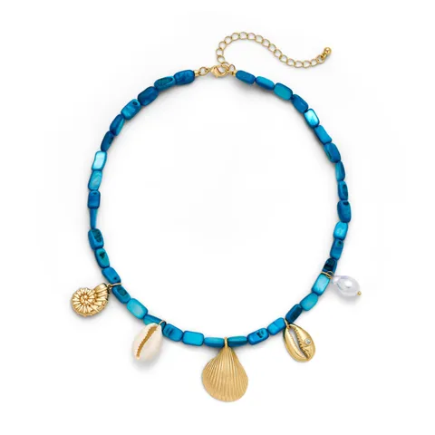 Collar de Tema Océano para Mujer Chapado en Oro Aleación Concha Perla Colgante Collar Moda Joyería Regalo
