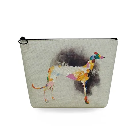 Pochette Trucchi in Lino Portatile Organizzatore Toeletta Borsa Cosmetica con Cerniera per Viaggio Motivo Cane Animale Regalo Uomo Donna