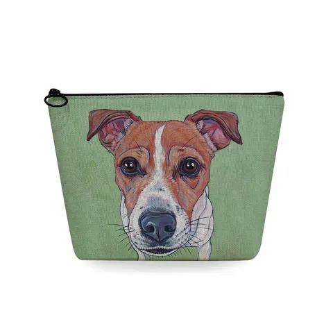 Pochette Trucchi in Lino Portatile Organizzatore Toeletta Borsa Cosmetica con Cerniera per Viaggio Motivo Cane Animale Regalo Uomo Donna