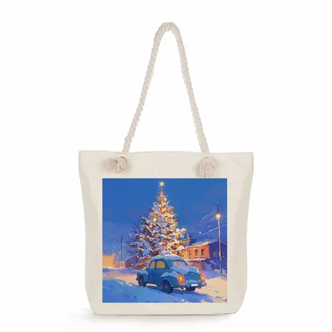 Weihnachten Weihnachtsmann Druck Leinen Tragetasche Festliche Schneeszene Rentier Canvas Schultertasche Geschenkbeutel Handtasche