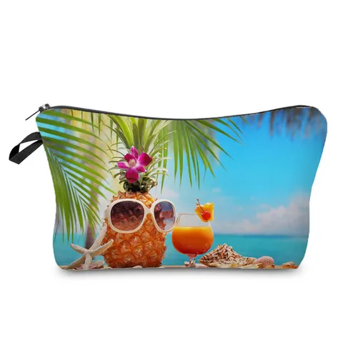 Trousse à Maquillage en Polyester Organisateur de Voyage Imprimé Fermeture Éclair Pochette Petite pour Vacances Rangement Unisexe