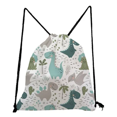 Cute Cartoon Dinosaur Print Drawstring Bag Casual Lightweight Polyester Cinch Sack All Over Graphic Backpack For Students Kids School Travel