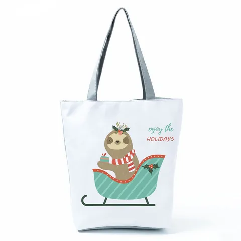 Cute Cartoon Sloth Plant Print Polyester Tote Bag Casual Shoulder Handbag Travel Shopping Bag For Women Jewelry Everyday Large