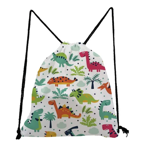 Cute Cartoon Dinosaur Print Drawstring Bag Casual Lightweight Polyester Cinch Sack All Over Graphic Backpack For Students Kids School Travel