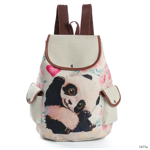 Damen Casual Segeltuch Rucksack Niedlicher Cartoon Panda Druck Student Schultasche Reise Daypack Mit Seitentaschen Outdoor Rucksack