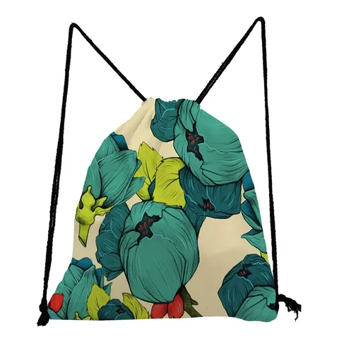 Casual Floral Printed Drawstring Backpack Polyester Lightweight Sackpack Bag For Women Students Daily Travel School