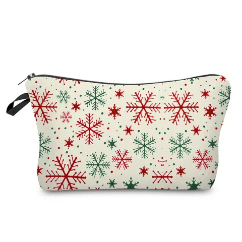 Christmas Makeup Bag Polyester Portable Cosmetic Pouch Printed Travel Toiletry Bag Festive Gift Women Zipper Organizer