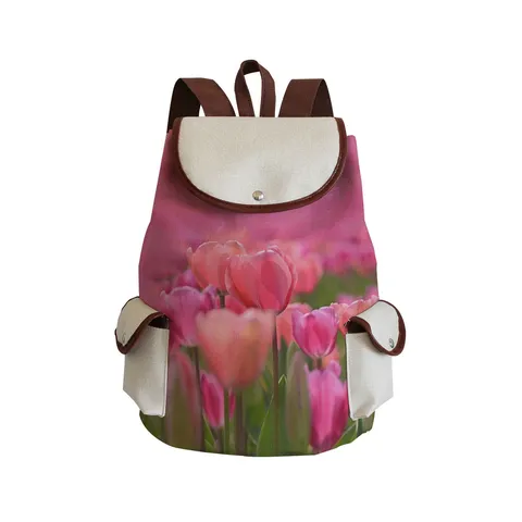 Canvas Floral Print Backpack Large Capacity Schoolbag For Teenage Girls Women Casual Travel Daypack Flap School Backpack