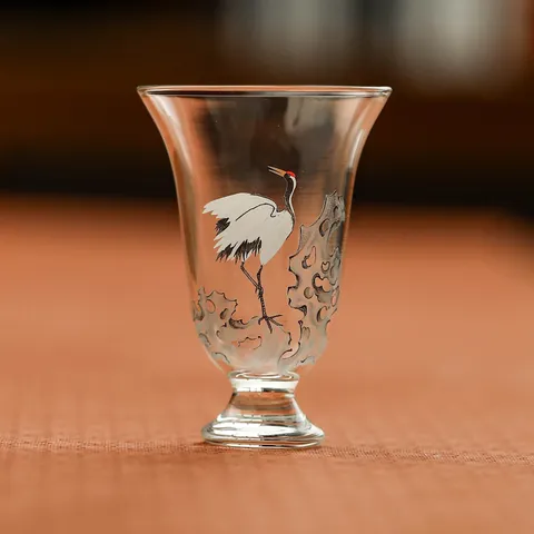 Hand Painted Pine Crane Glass Tea Cup High End Personal Tasting Cup Master Cup Office Kung Fu Teaware Single Tea Chalice