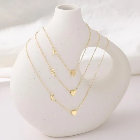 Collar de Corazón con Alfabeto Dorado Retro Francés para Mujer Letra A-Z de Cobre Galvanizado Colgante Collar de Cadena Joyería de Moda