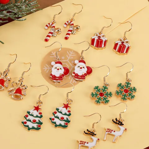 9 Pairs Alloy Enameled Holiday Earring Set Christmas Halloween Easter Stud Earrings Gold Plated Rhinestone Jewelry For Women Gift