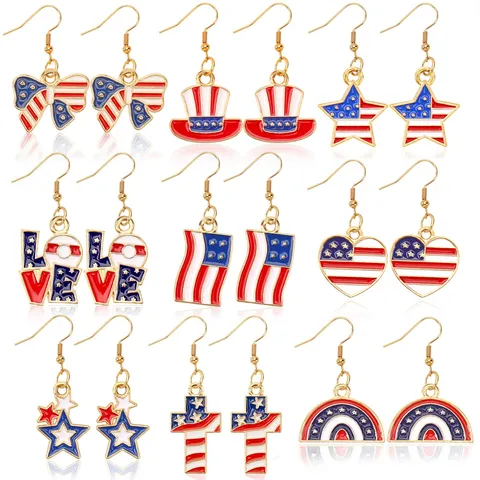 9 Pairs Alloy Enameled Holiday Earring Set Christmas Halloween Easter Stud Earrings Gold Plated Rhinestone Jewelry For Women Gift