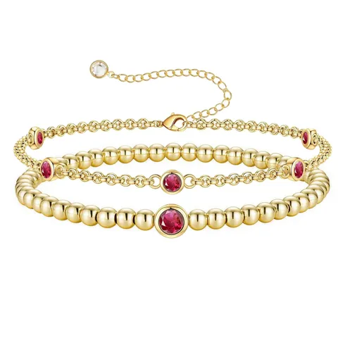 Fashion Minimalist Copper Gold Beads Layered Birthstone Elastic Bracelet Elegant Geometric Rhinestone Beaded Charm Strand Bangle Jewelry Gift for Women