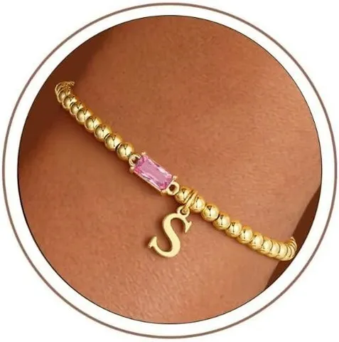 Initial Birthstone Bracelet For Women Gold Plated Bead Bracelet Personalized Letter Charm Rhinestone Bracelet Elegant Jewelry Gift