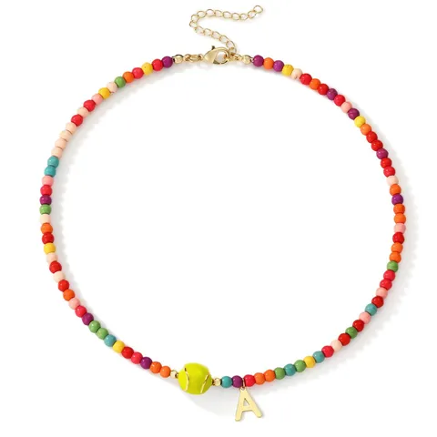 Collana di Perline Colorate Stile Dopamina per Donna Ciondolo Iniziale in Rame Alfabeto Tennis Calcio Sport Charm Choker Gioielli